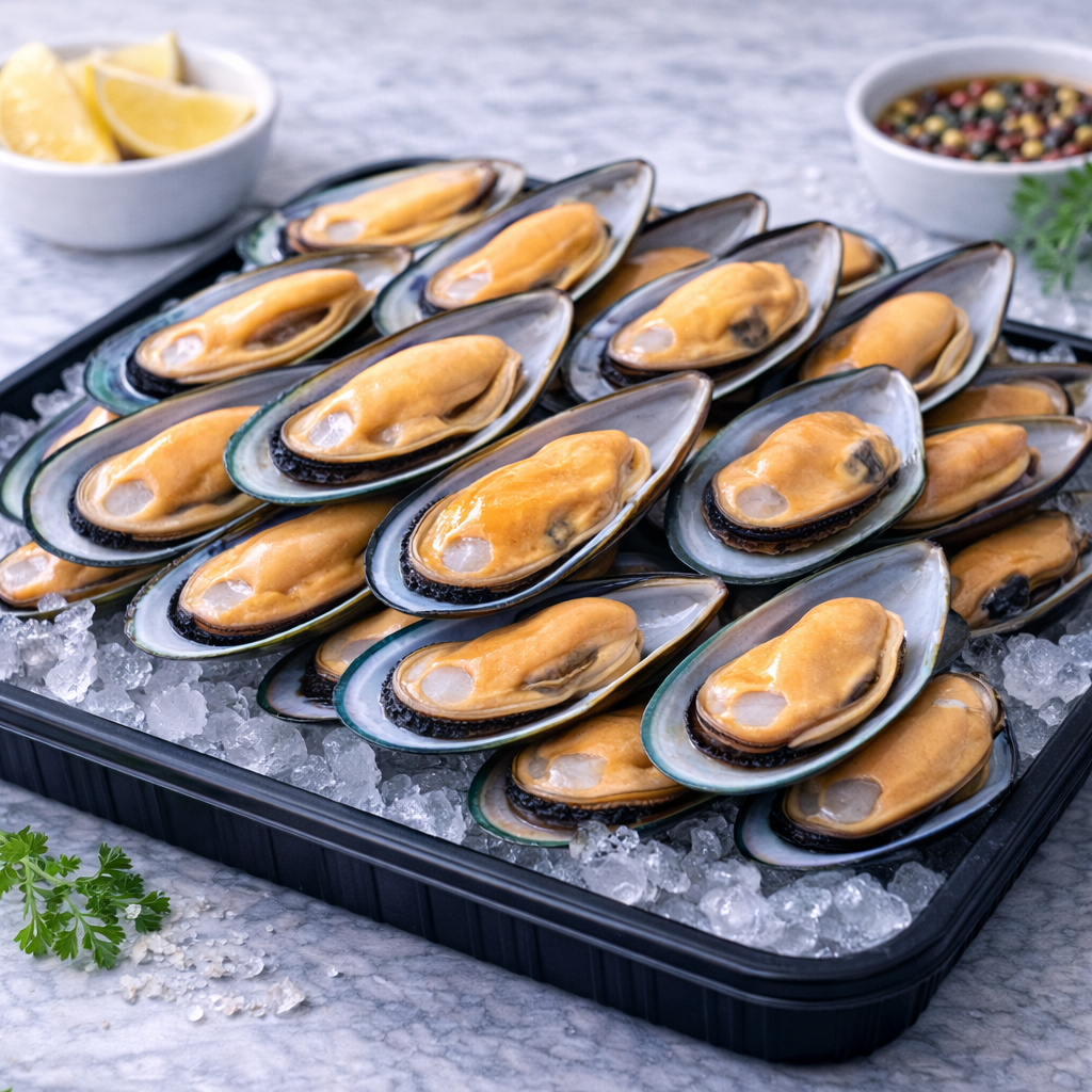 Half Shell Musse 半壳黑淡菜HALF SHELL BLUE MUSSELS (1KG/PKT) – NewFresh
